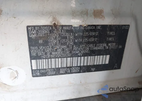 2023 Toyota Rav4 Le z USA, uszkodzony, nr VIN 2T3F1RFV5PC335387